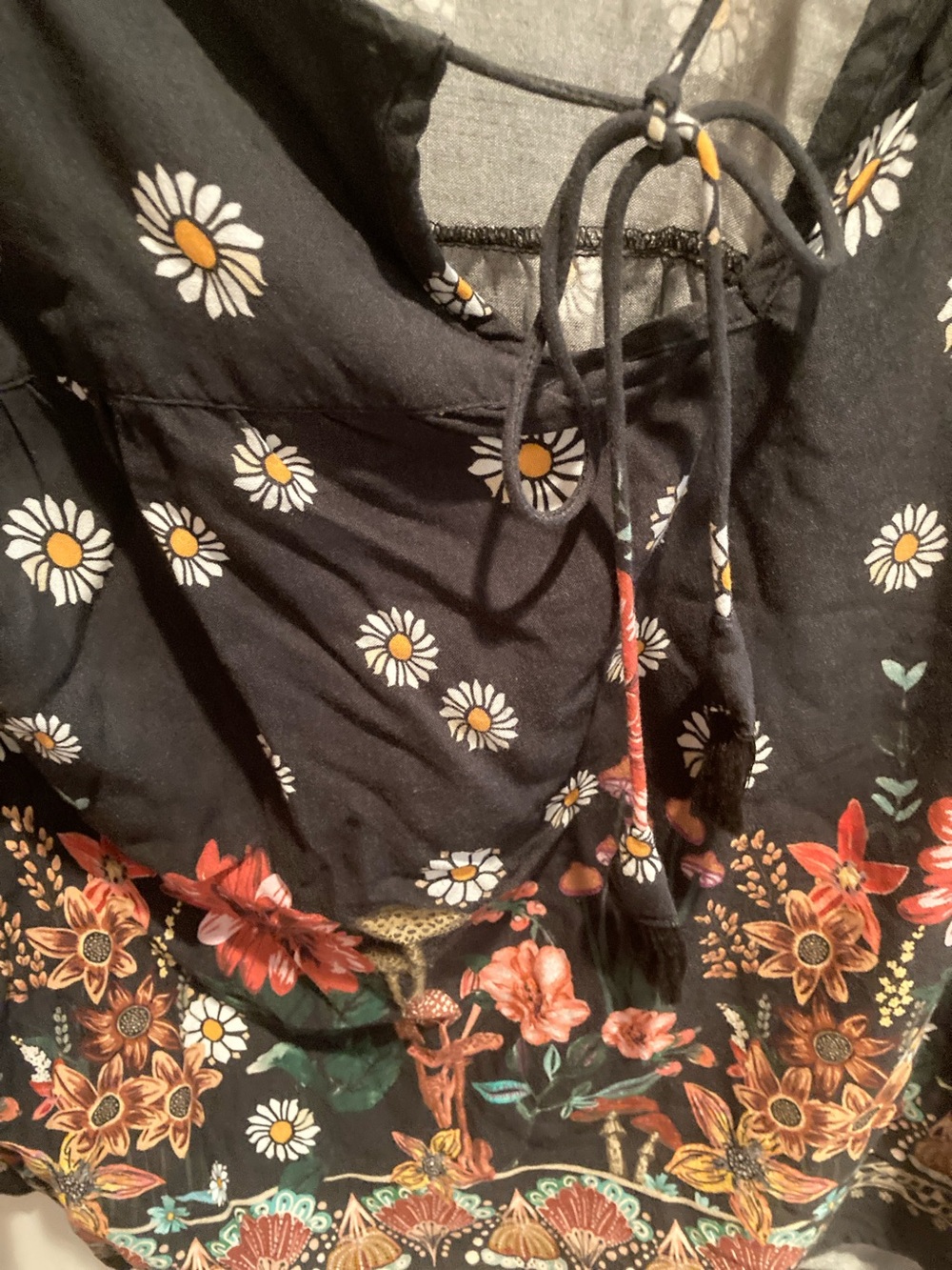 NATURAL LIFE Black Floral Lace-Up Boho Tunic with Multicolor Flowers - Picture 3 of 6